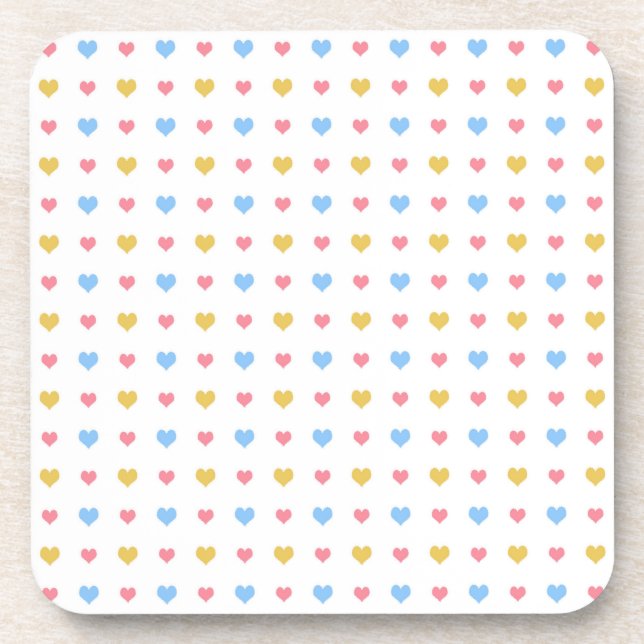 Tiny Colorful Hearful Pattern Pink Blau Gelb Getränkeuntersetzer (Vorderseite)