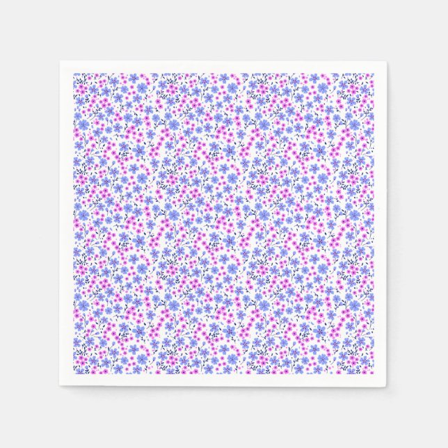 Tiny cute white blue pink floral pattern serviette (Vorderseite)