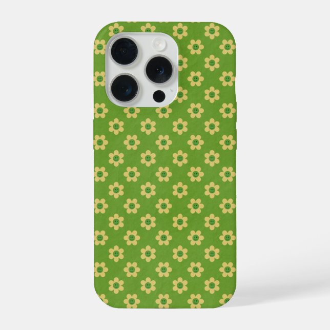 Tiny daisies ,happy face, mid green Phone Case iPhone 15 Pro Hülle (Rückseite)