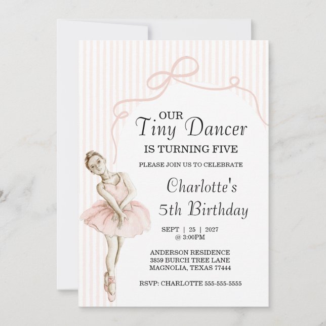 Tiny Dancer Ballerina Pink Girls Birthday Einladung (Vorderseite)