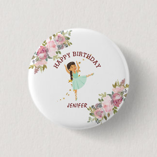 Tiny Dancer | Pink Floral Ballet Geburtstagsparty Button