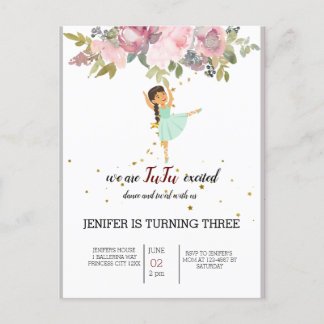 Tiny Dancer | Pink Floral Ballet Geburtstagsparty Einladungspostkarte