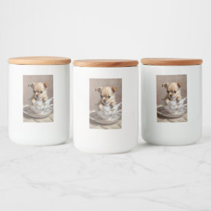 Tiny Delight: Chihuahua-Welpe in einem Teacup, Lebensmitteletikett