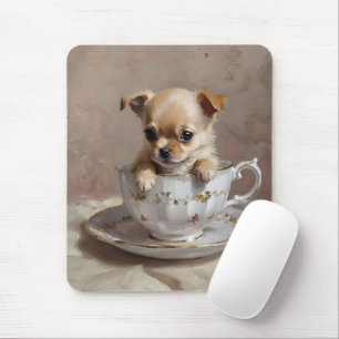 Tiny Delight: Chihuahua-Welpe in einem Teacup, Mousepad