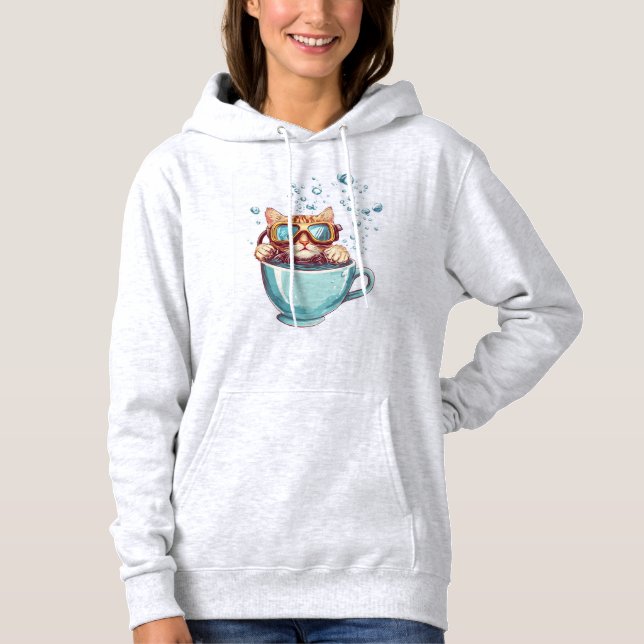 Tiny Diver Cat � Funny Scuba Kitty Tea Lover Hoodie (Vorderseite)