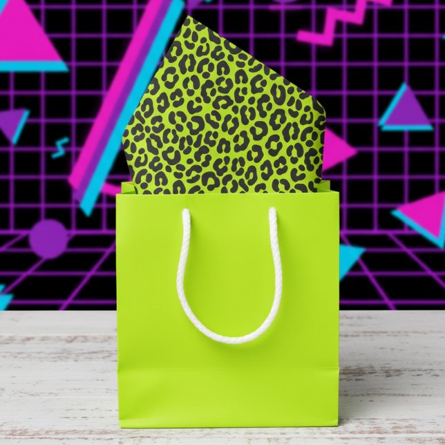 Tiny Fluorescent Lime Green Leopard Print Seidenpapier (Trendy 80's Glam Fluorescent Lime Green Tissue Paper for Girly Birthday for Her. Cute Spotted Print)