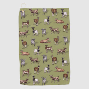 Tiny Goats on Green - Goat Herd Pattern Golfhandtuch