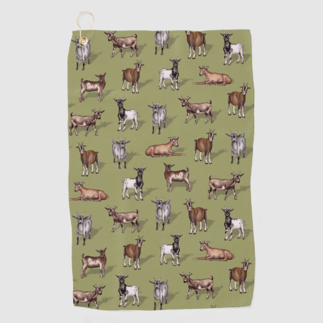 Tiny Goats on Green - Goat Herd Pattern Golfhandtuch (Vorderseite)