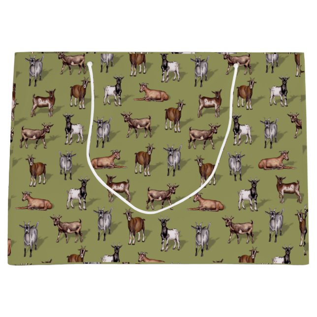 Tiny Goats on Green - Goat Herd Pattern Große Geschenktüte (Vorderseite)