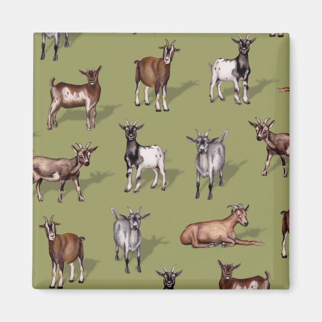 Tiny Goats on Green - Goat Herd Pattern Magnet (Vorne)