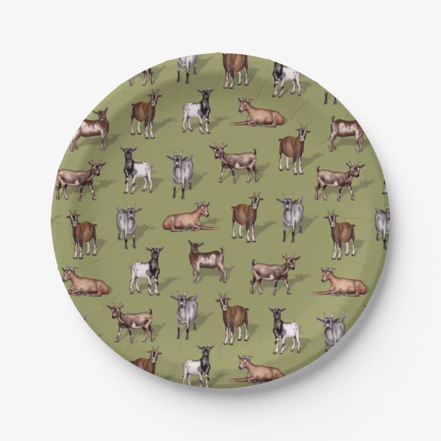 Tiny Goats on Green - Goat Herd Pattern Pappteller (Vorderseite)