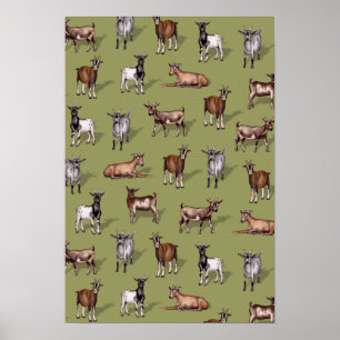 Tiny Goats on Green - Goat Herd Pattern Poster