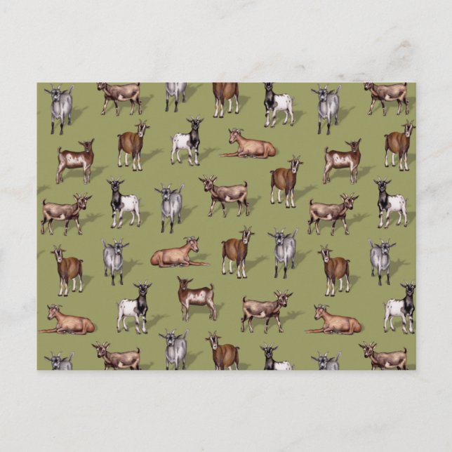 Tiny Goats on Green - Goat Herd Pattern Postkarte (Vorderseite)