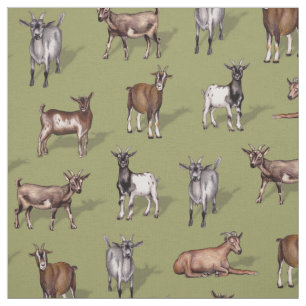 Tiny Goats on Green - Goat Herd Pattern Stoff