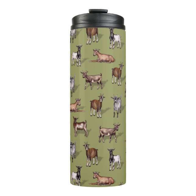 Tiny Goats on Green - Goat Herd Pattern Thermosbecher (Vorderseite)