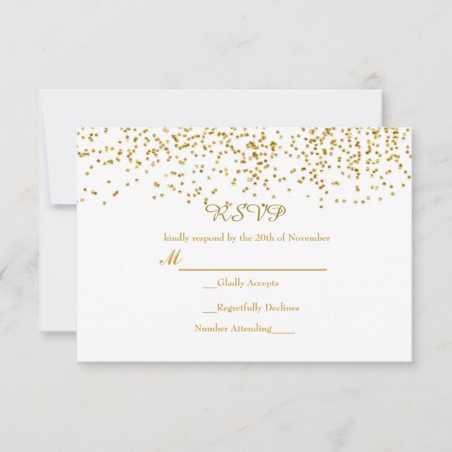 Tiny Gold Dots Confetti Modern Wedding RSVP Card Karte (Vorderseite)