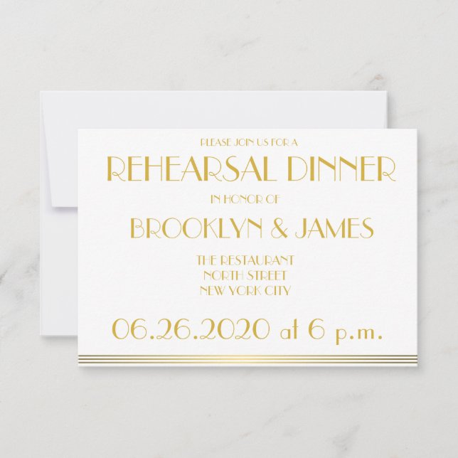 Tiny Gold Great Gatsby Mariage Invitations de répé (Devant)