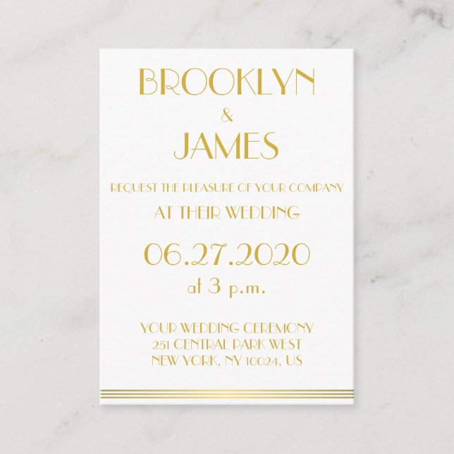 Tiny Gold White Great Gatsby Hochzeitseinladungen Begleitkarte (Vorderseite)