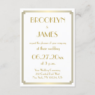 Tiny Great Gatsby Art Deco White Wedding lädt ein Einladung