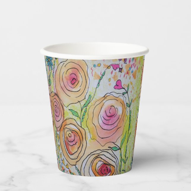 Tiny Hearts and Blume Paper Cups Pappbecher (Vorderseite)