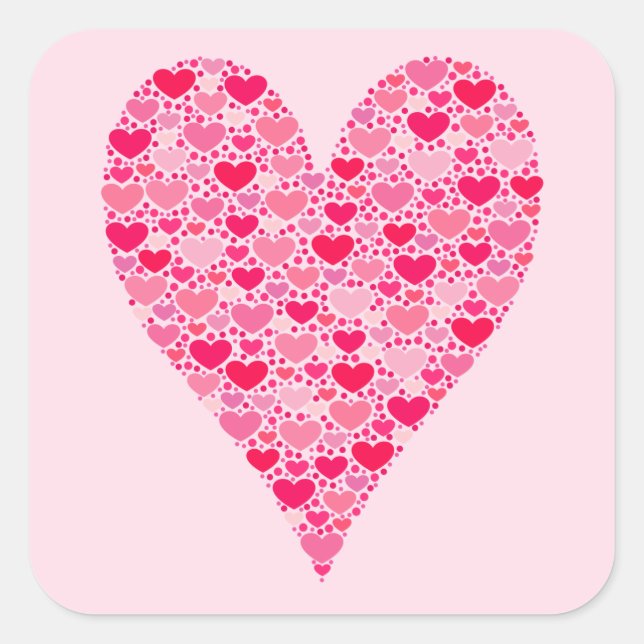 Tiny Hearts Big Heart auf Rose Pink Quadratischer Aufkleber (Vorderseite)