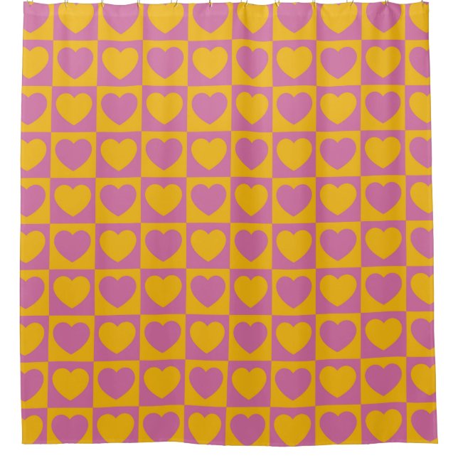 Tiny hearts chess grid seamless pattern. Cute litt Duschvorhang (Vorderseite)