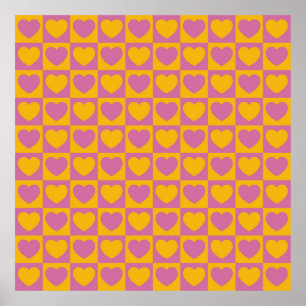 Tiny hearts chess grid seamless pattern. Cute litt Poster