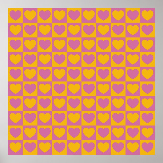 Tiny hearts chess grid seamless pattern. Cute litt Poster (Vorne)