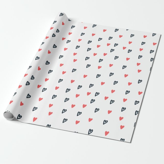 Tiny Hearts Red and Black Valentine's Day Geschenkpapier (Ungerollt)