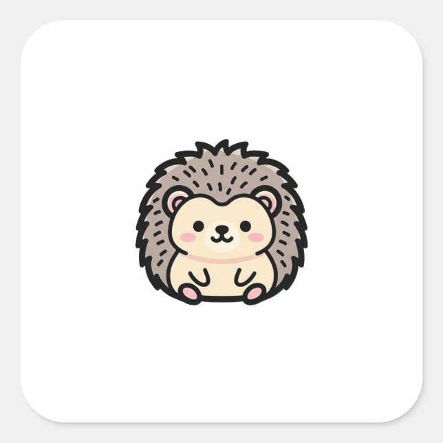 Tiny Hedgehog – Cute Kawaii Illustration Quadratischer Aufkleber (Vorderseite)