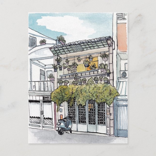 Tiny House Saigon Vietnam Illustration Postkarte (Vorderseite)