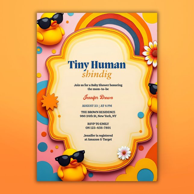 Tiny Human Shindig Retro Rubber Duck Baby Duck Einladung (Tiny Human Shindig Retro Rubber Duck Baby Shower Invitation)