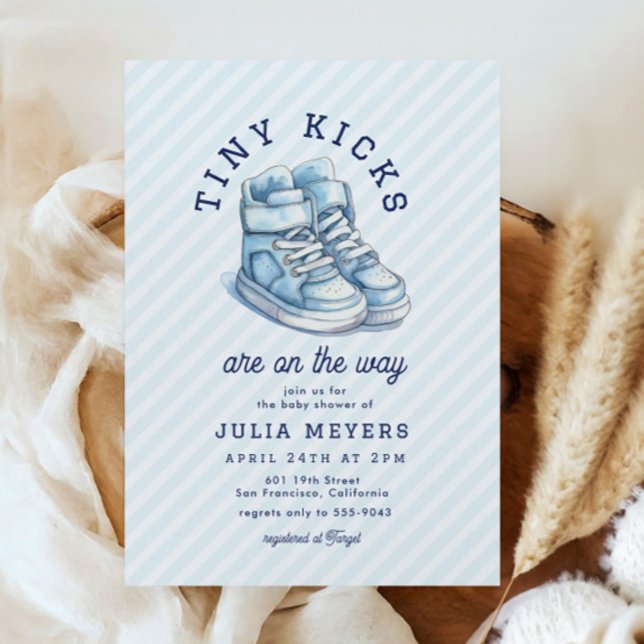 Tiny Kicks Sneakers Sports Blue Baby Dusche Einladung (Von Creator hochgeladen)