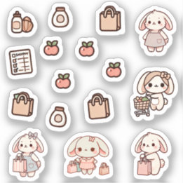 Tiny latte bunny shopping day Sticker