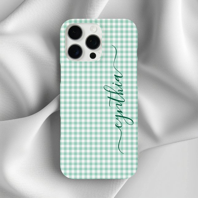 Tiny Light Aquamarin Gingham Signature iPhone 16 Pro Max Hülle (Tiny Light Teal Gingham Signature Case-Mate iPhone Case)