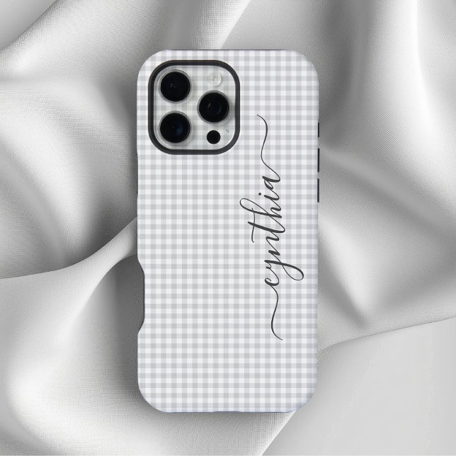 Tiny Light Gray Gingham Signature iPhone 16 Pro Max Hülle (Tiny Light Grey Gingham Signature iPhone Case)