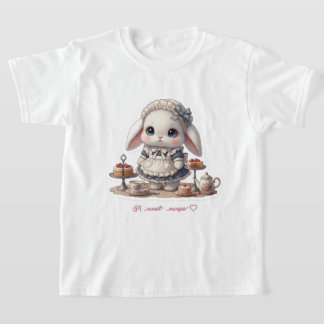 Tiny Maid Bunny - Antique Cafe Style Kawaii Art T-Shirt