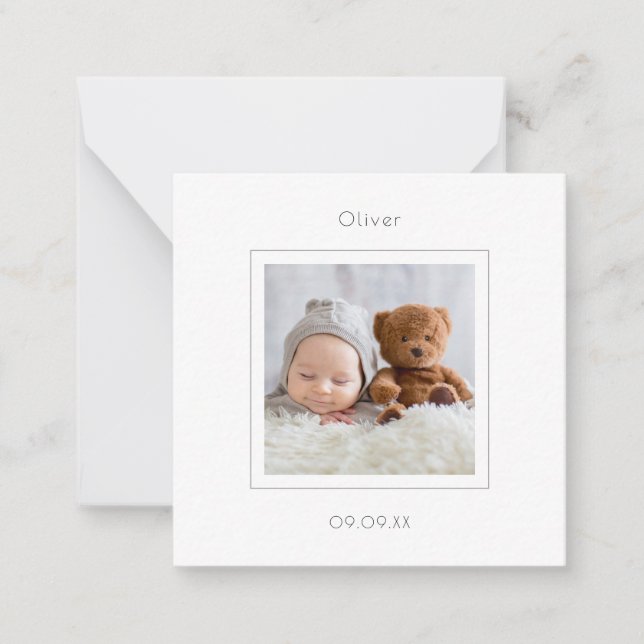 TINY MINI SIZE Foto Baby Boy Geburtsankündigung Mitteilungskarte (Vorderseite)