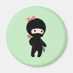 Tiny Ninja Girl on Green Magnet