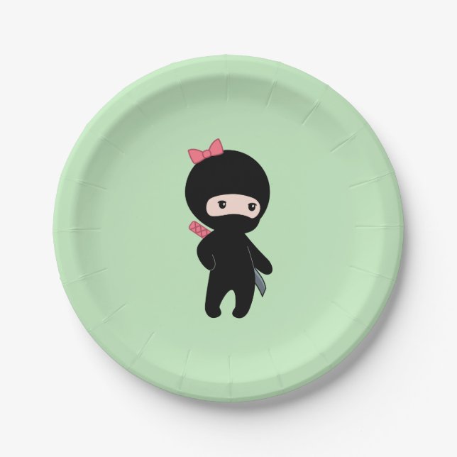 Tiny Ninja Girl on Green Pappteller (Vorderseite)