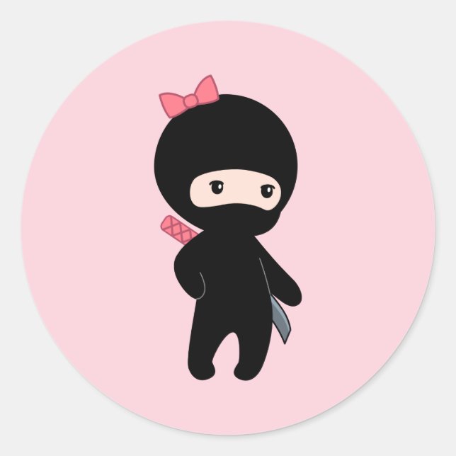 Tiny Ninja Girl on Pink Runder Aufkleber (Vorderseite)
