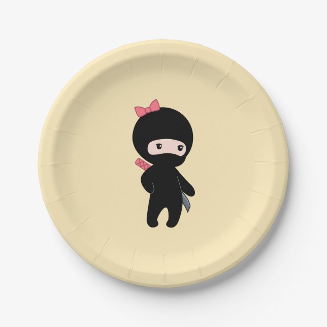 Tiny Ninja Girl on Yellow Pappteller (Vorderseite)