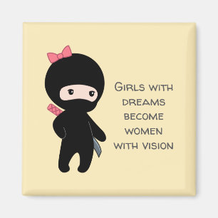 Tiny Ninja Girl Zitat auf Gelb Magnet