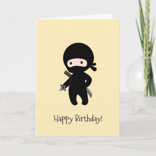 Tiny Ninja Holding, die Star Yellow Birthday werfe Karte