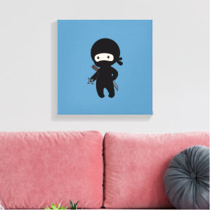 Tiny Ninja Holding Throwing Star auf Blue Leinwanddruck