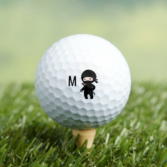 Tiny Ninja Holding Throwing Star Monogram Initial Golfball (Insitu T-Shirt)