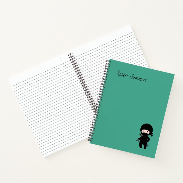 Tiny Ninja Individuelle Name auf Dunkelgrün Notizbuch (Innenseite)