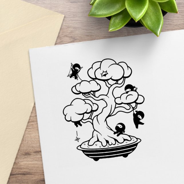 Tiny Ninjas in Bonsai Tree Gummistempel (Von Creator hochgeladen)