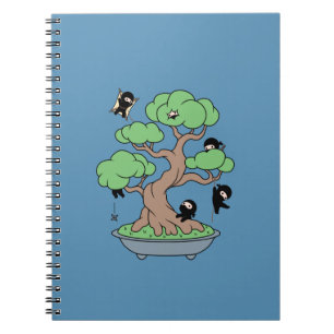 Tiny Ninjas in Bonsai Tree on Blue Notizblock