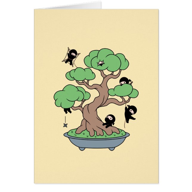 Tiny Ninjas in Bonsai Tree on Yellow Blank Card (Vorne)